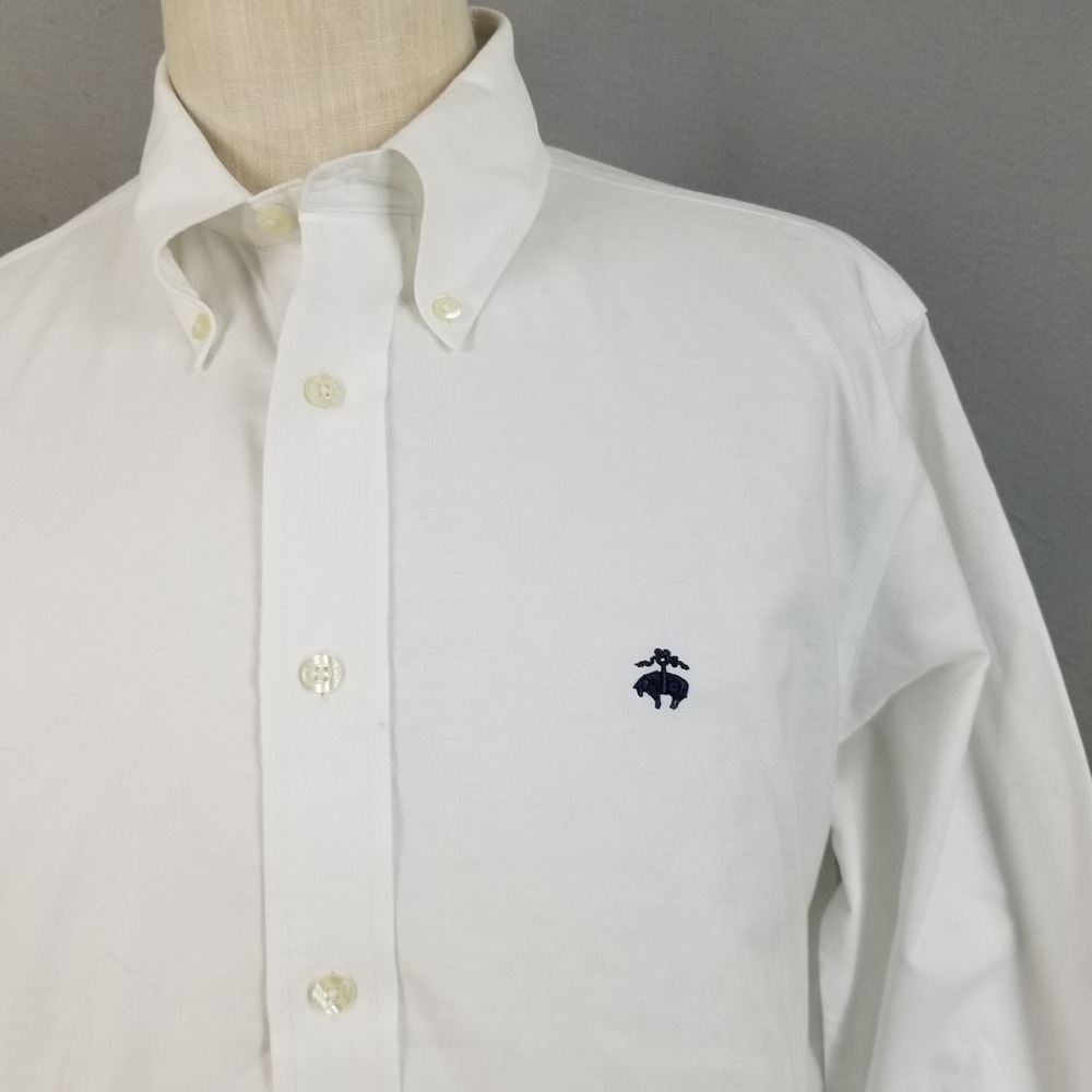Brooks Brothers Shirt Button Down Mens L White Oxford Long Sleeve Thick Cotton - Picture 2 of 10